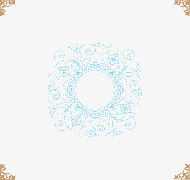 蓝色圆形古典花纹中秋免抠