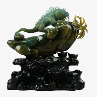 原石巧雕蜥蜴摆件免抠