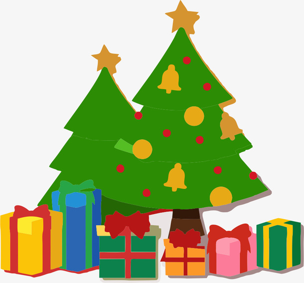 圣诞节手绘圣诞树礼物png免抠