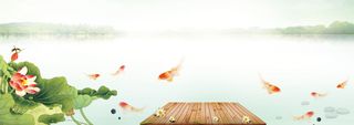 荷花鲤鱼小清新春季Banner高清