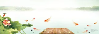 荷花鲤鱼小清新春季Banner高清