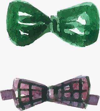 手绘水彩彩色领结免抠