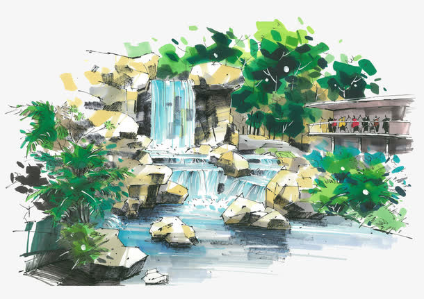 手绘景区免抠