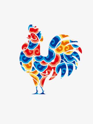 红色蓝色黄色祥云花纹公鸡免抠
