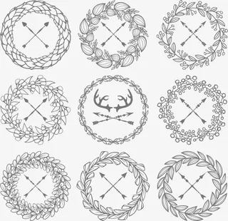 手绘花环边框免抠