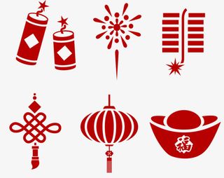 新年扁平化素材鞭炮爆竹元宝烟花免抠