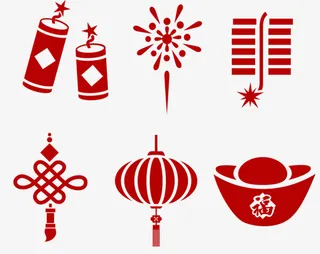 新年扁平化素材鞭炮爆竹元宝烟花免抠