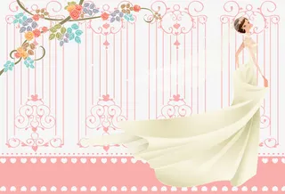 新娘和条纹背景婚纱照矢量素材