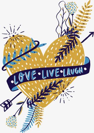 矢量手绘金色爱心免抠