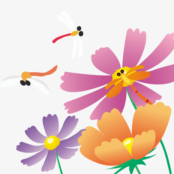 卡通植物和蜻蜓免抠