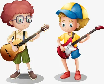 矢量手绘弹吉他的男孩免抠