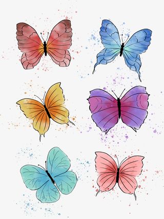 水墨系彩色蝴蝶免抠