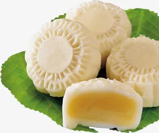 白色绿叶冰皮月饼免抠