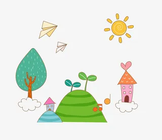 手绘乡村风景免抠图免抠