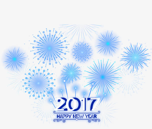 蓝色烟花新年卡免抠