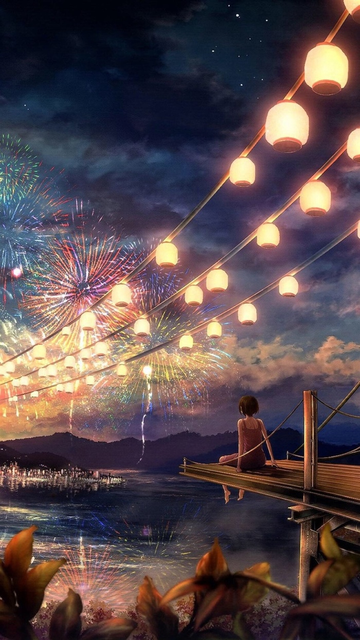 节日女孩动漫灯笼h5背景高清
