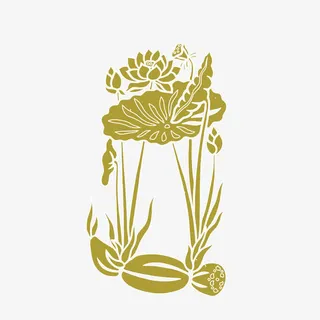 金色荷花剪影装饰画免抠