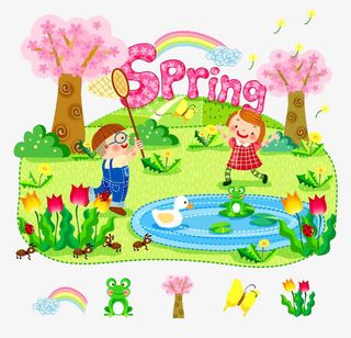 春天景象英语注释版免抠