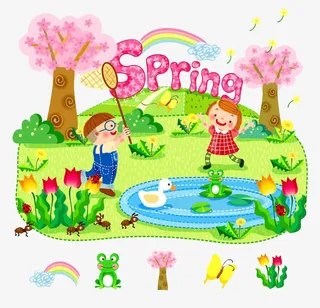 春天景象英语注释版免抠