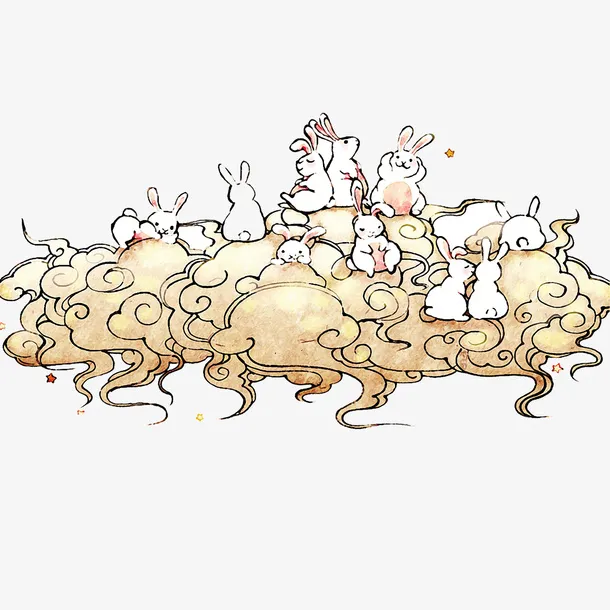 卡通中秋月兔赏月元素免抠