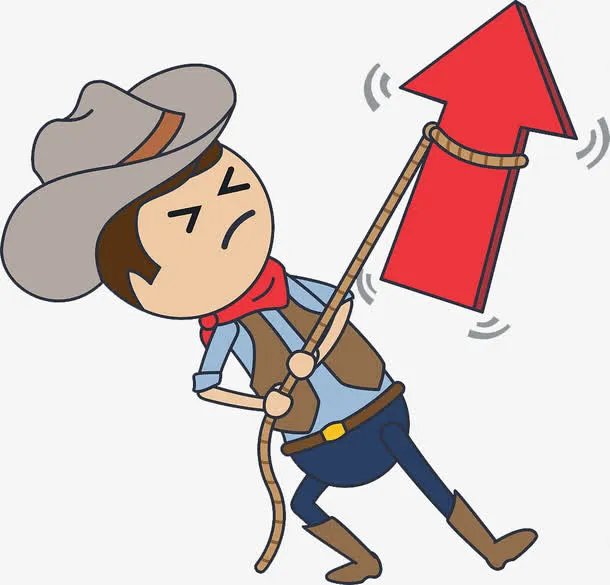 卡通人物牛仔拉动箭头指示方向免抠