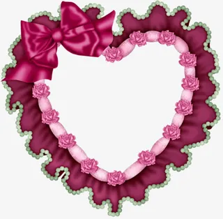 红色蝴蝶结爱心花边相框免抠