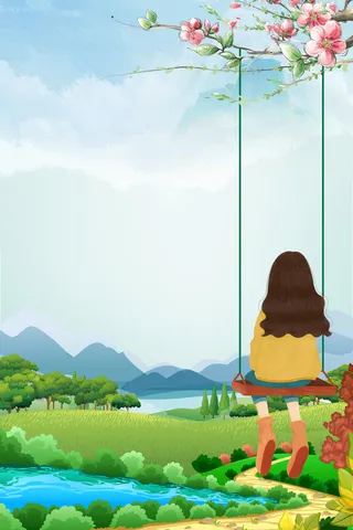 绿色春天清明节宣传海报高清卡通手绘背景