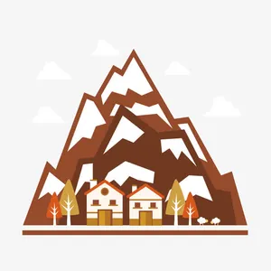 矢量扁平雪山红色风景免抠