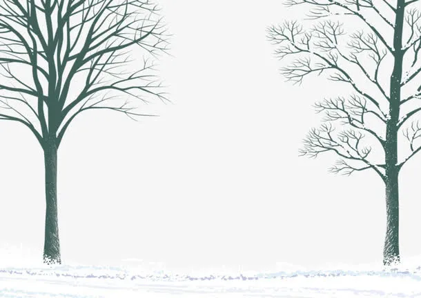 雪地里的光秃秃的树枝免抠