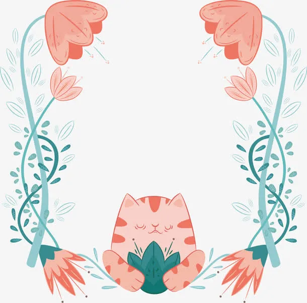 粉红色手绘猫咪免抠