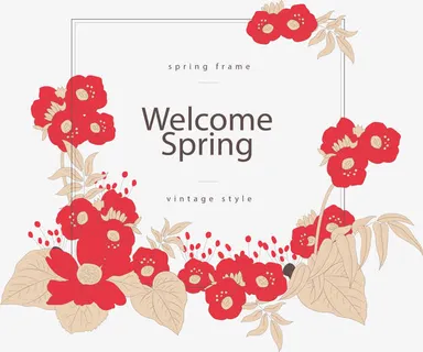 红色花朵迎接春天海报免抠