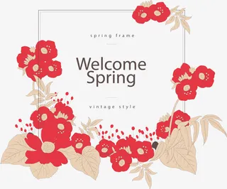 红色花朵迎接春天海报免抠