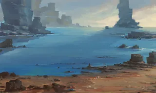 动漫手绘插画湖水免抠