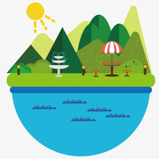 公园喷泉装饰绿地湖免抠