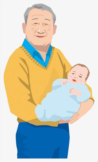 矢量手绘人物爷爷抱着小宝宝免抠