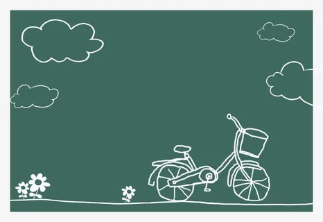 手绘的蓝天白云与自行车免抠