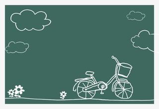 手绘的蓝天白云与自行车免抠