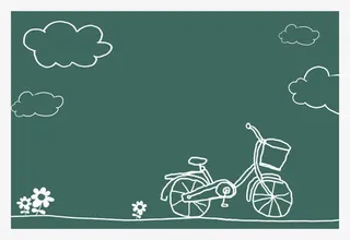 手绘的蓝天白云与自行车免抠