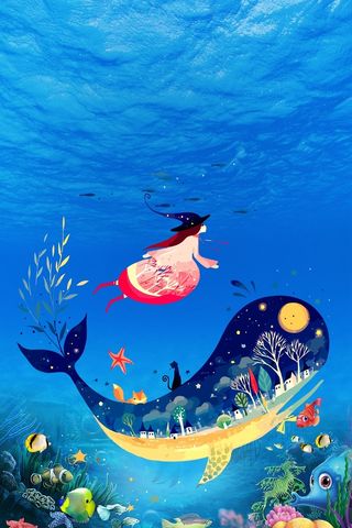 蓝色矢量唯美海洋世界海报背景高清