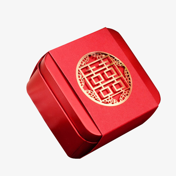 红色喜糖包装盒子免抠