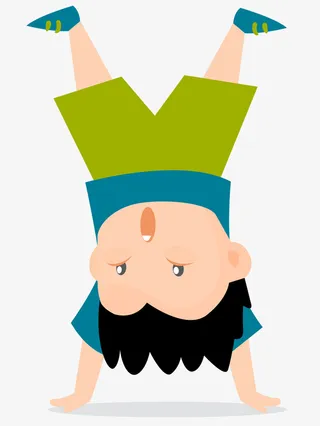 手绘卡通倒立的男孩免抠