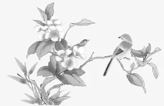 水墨树枝上的小鸟免抠