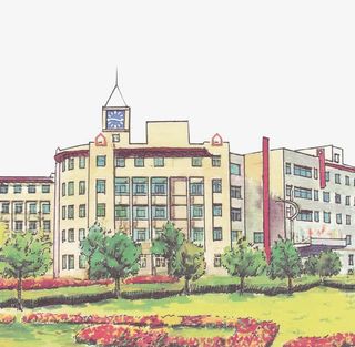 卡通手绘大学教学楼免抠