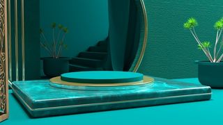 国潮风青色古风化妆品产品背景倾斜角度高清