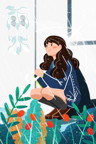 雨水艺术字手绘人物元素图免抠手绘/卡通手绘元素