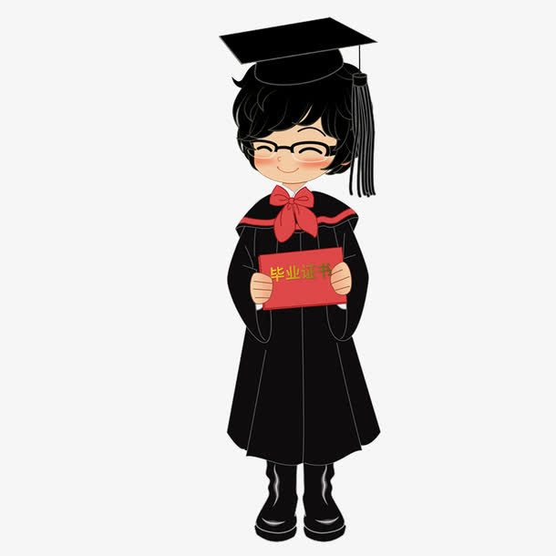 卡通穿学士的毕业的大学生免抠