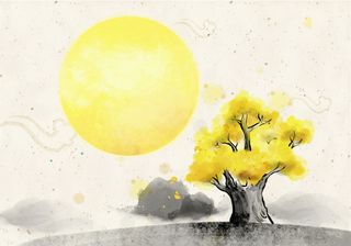 手绘水墨画彩色平面广告高清