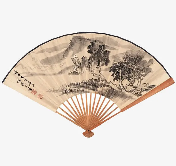 水墨画扇子免抠