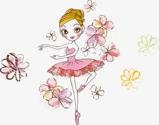 手绘矢量跳舞的女孩免抠