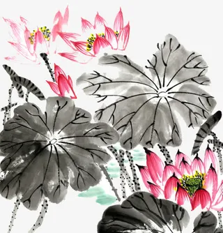 水墨画荷花免抠